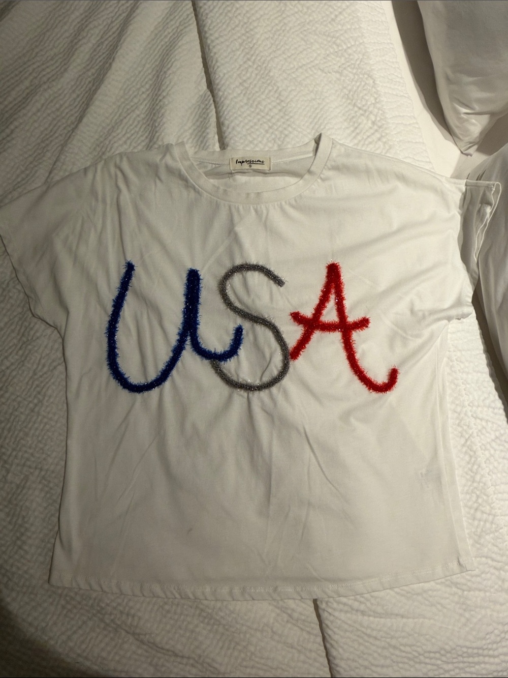 Impressions White Short-Sleeve Tee with Red, Blue & Gray 'USA' Graphic